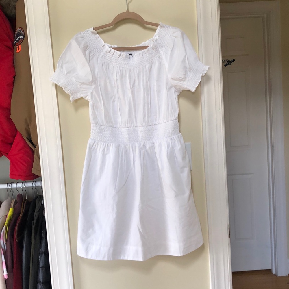 J. Crew white shirred poplin dress